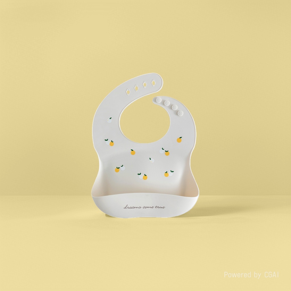 Green leaf and orange pattern baby bib, silicone rice bag, ins saliva wipes 2026 Application Scenario
