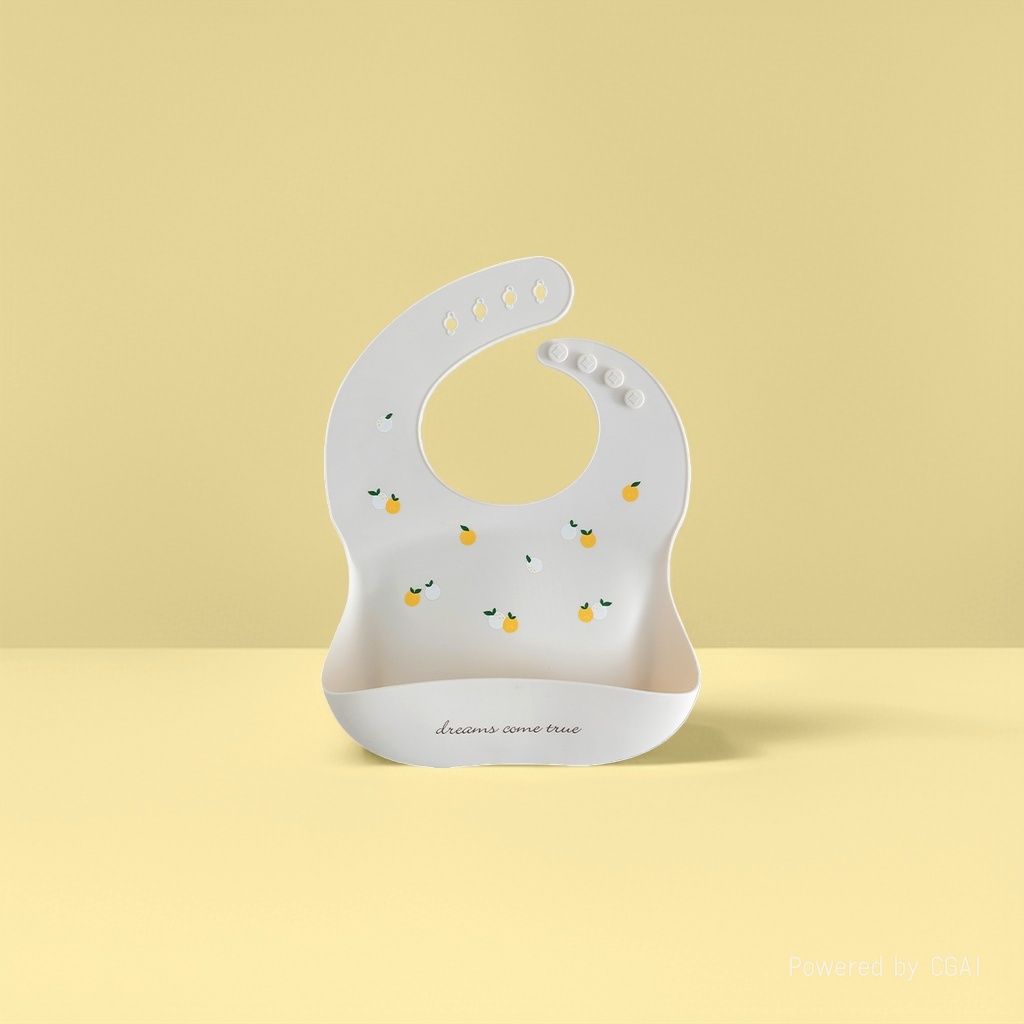 Green leaf and orange pattern baby bib, silicone rice bag, ins saliva wipes 2026 details Picture