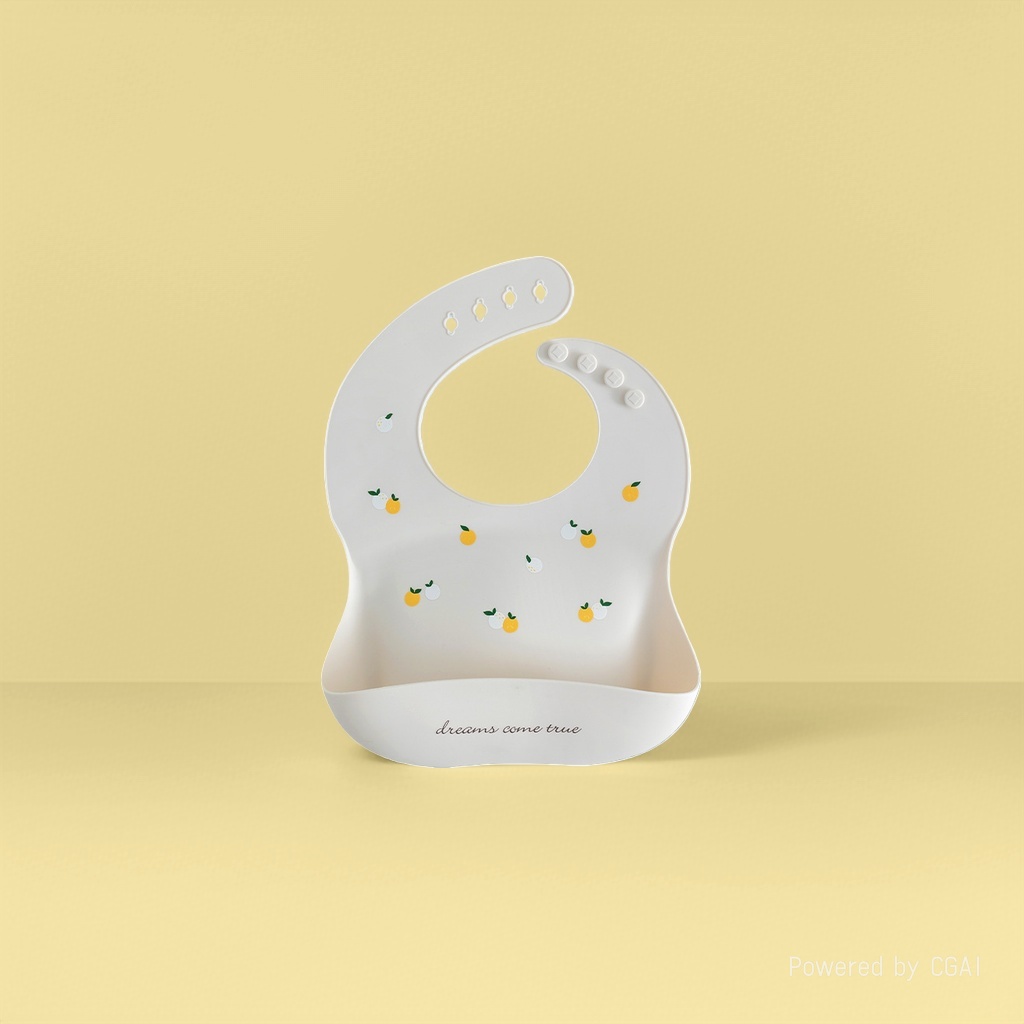 Green leaf and orange pattern baby bib, silicone rice bag, ins saliva wipes 2026 Specification image