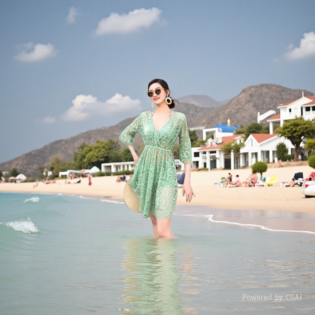 This green Chinese-style women's polo collar dress is an elegant, slimming and form-fitting design dress details Picture