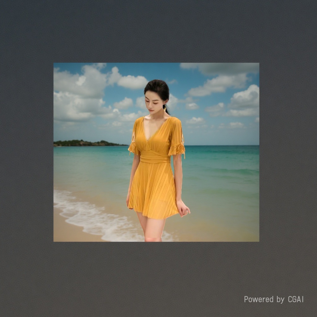 The yellow Polo collar dress for women's wear with a traditional Chinese style is elegant, slimming and has a strong design sense Specification image