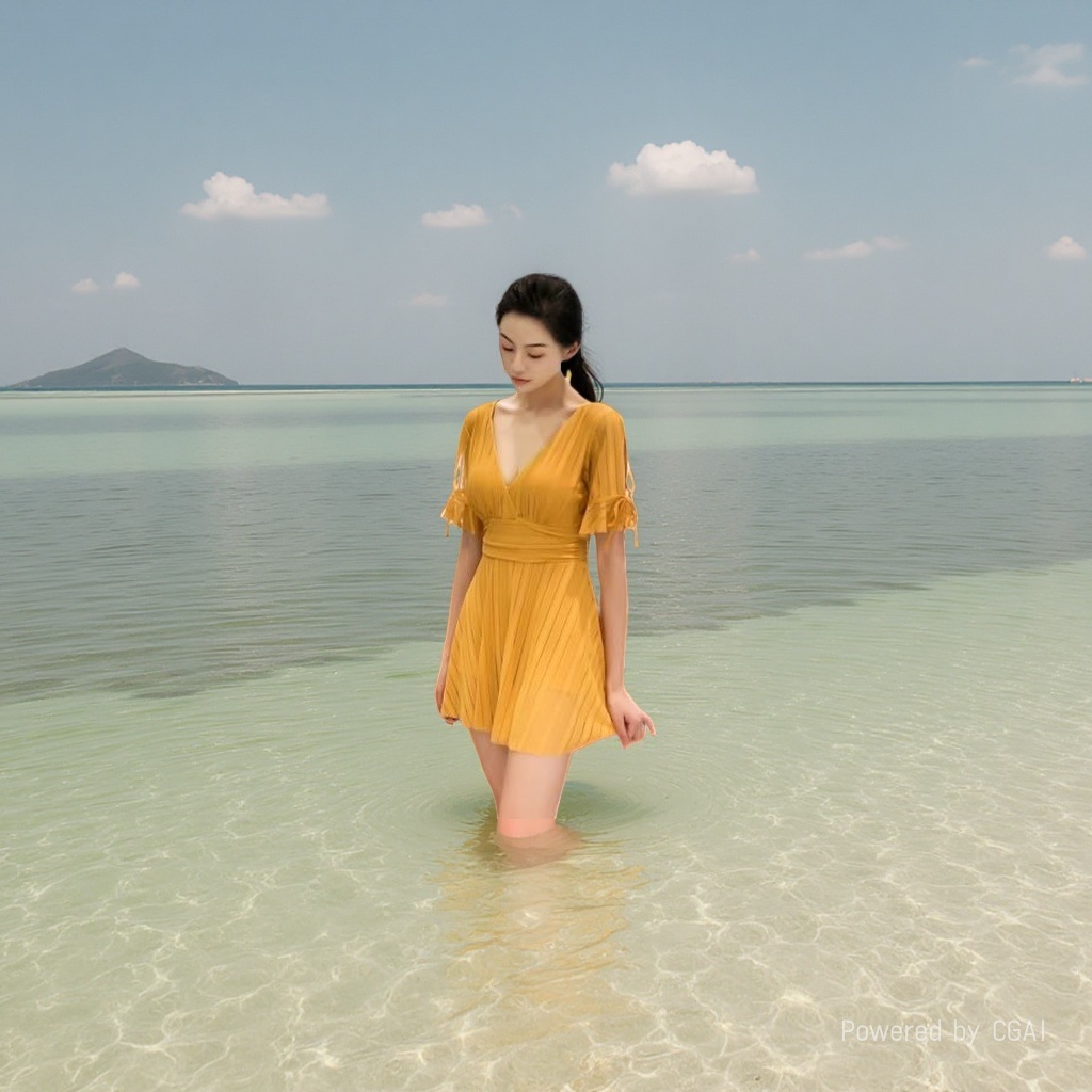 The yellow Polo collar dress for women's wear with a traditional Chinese style is elegant, slimming and has a strong design sense details Picture