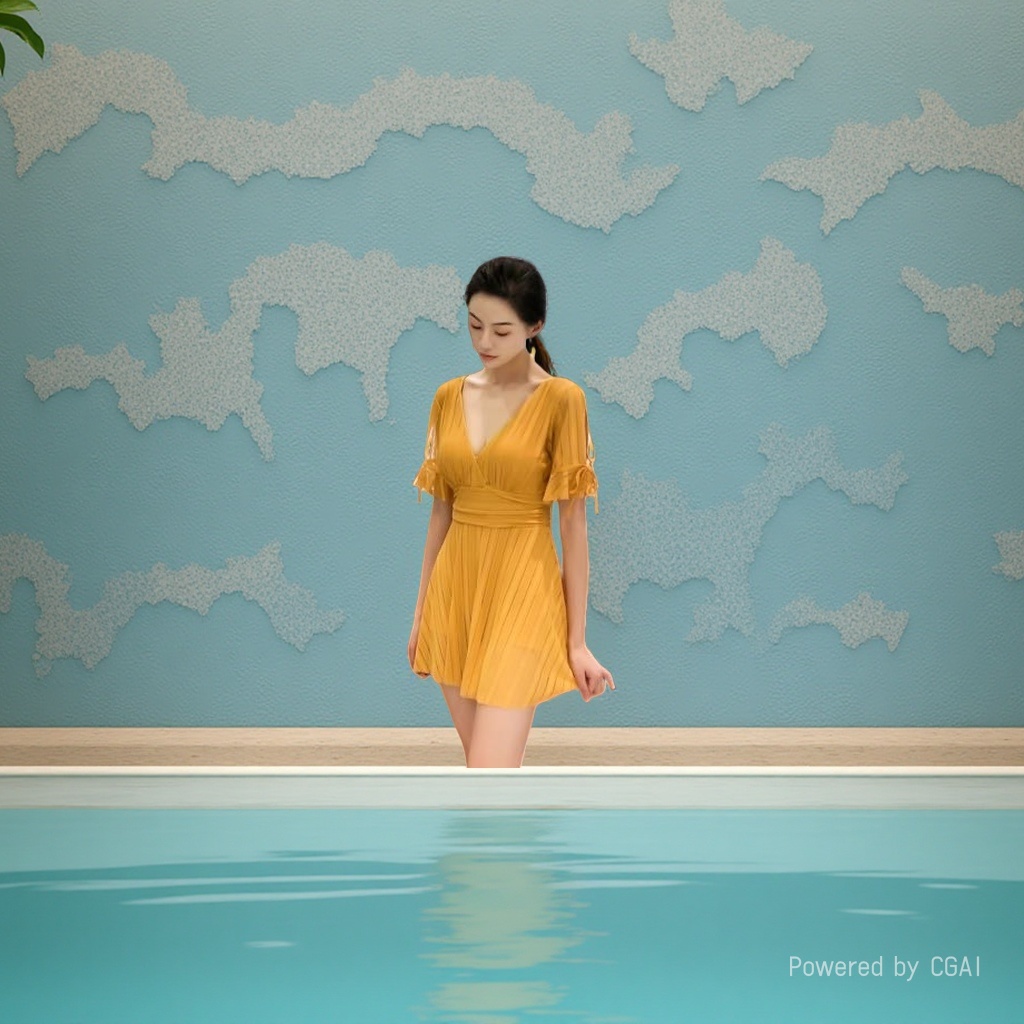 The yellow Polo collar dress for women's wear with a traditional Chinese style is elegant, slimming and has a strong design sense Application Scenario
