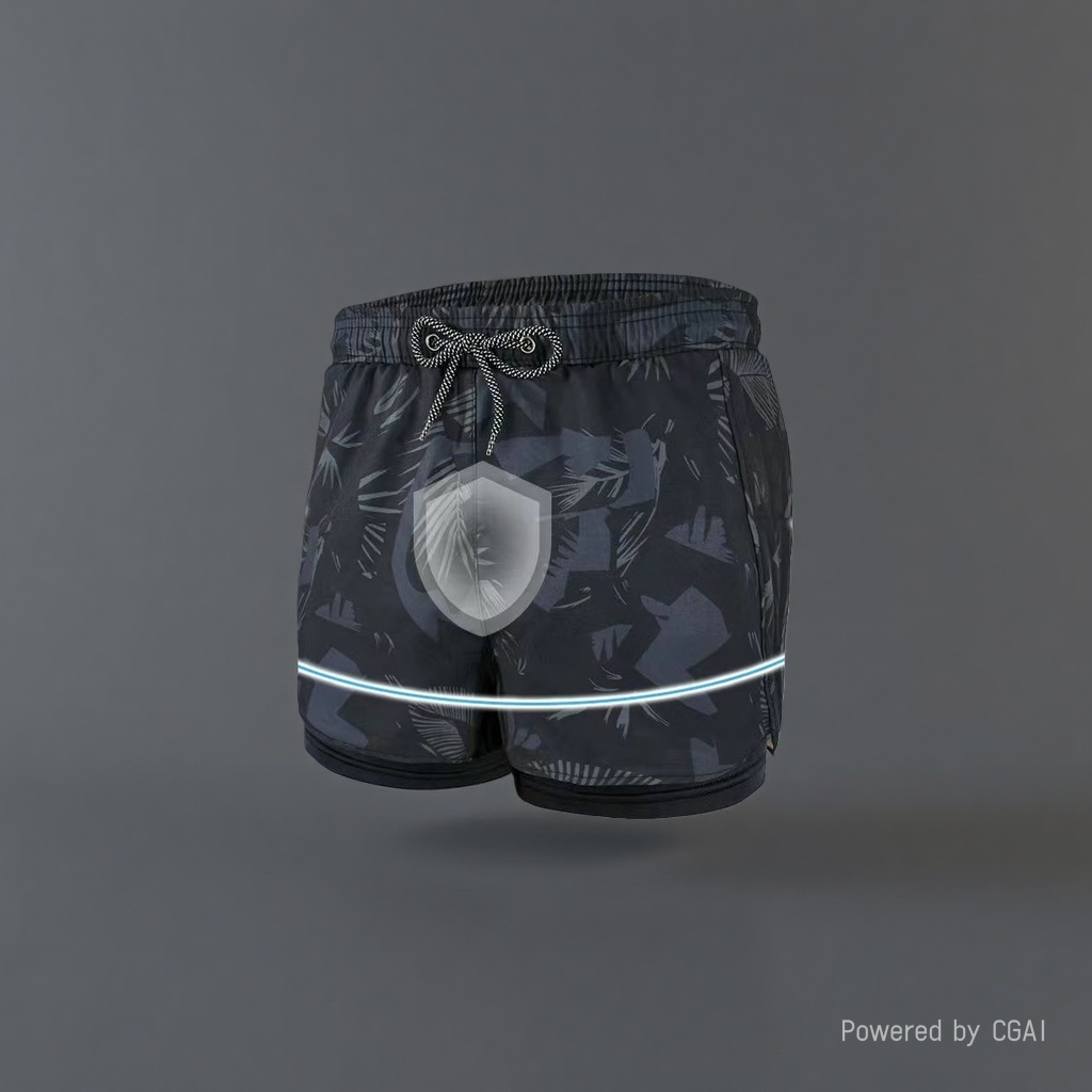 Black camouflage men's quick-drying swimming trunks and men's swimsuits are breathable and UV-resistant details Picture