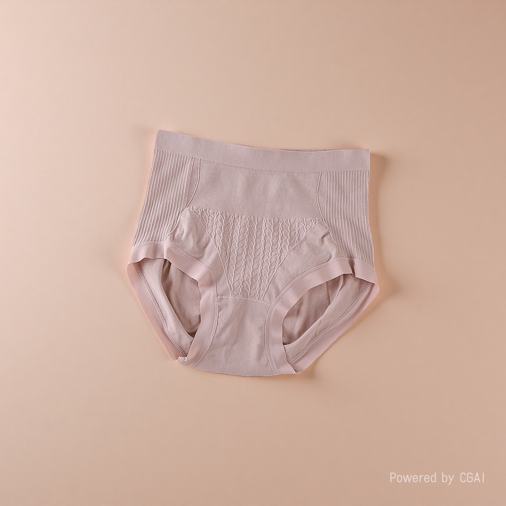 Light pink high-waisted, seamless pure cotton mulberry silk women's underwear triangle main body