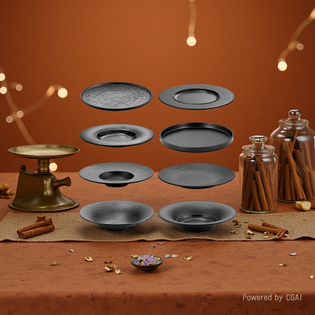Negro texturizado metamina plato 10 "plato de acero inoxidable plato final Specification image