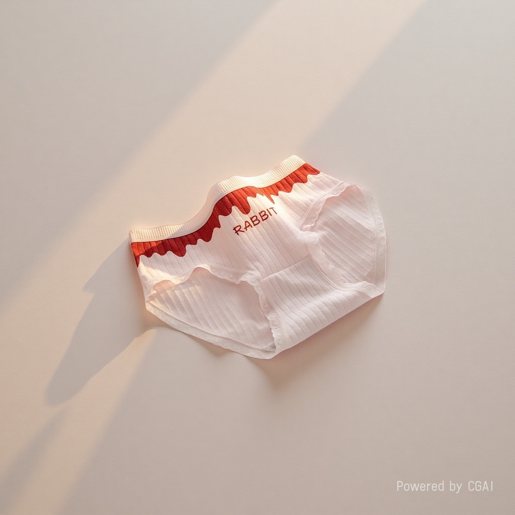 Pink striped lace underwear for women with red wavy RABBIT lettering Specification image
