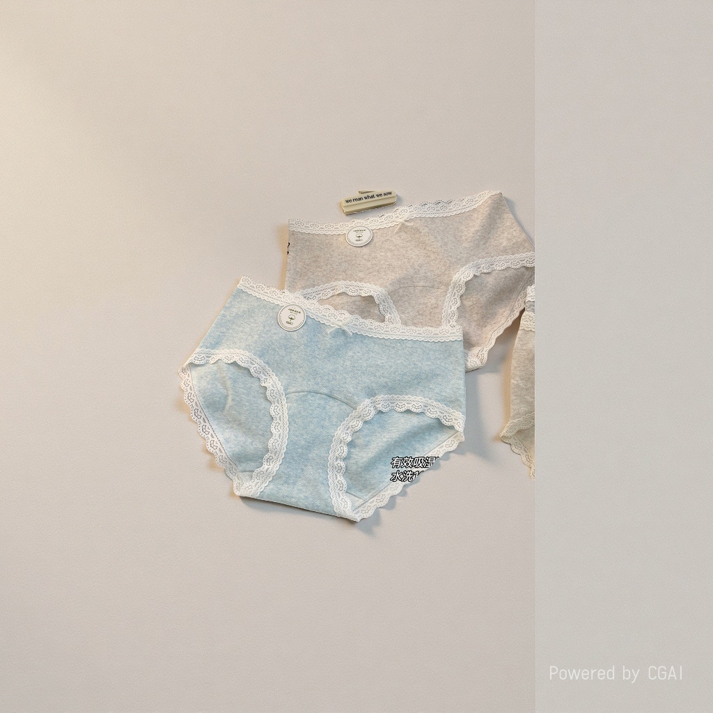 Pure cotton mid-waist women's underwear with lace edges, breathable and comfortable for daily use details Picture