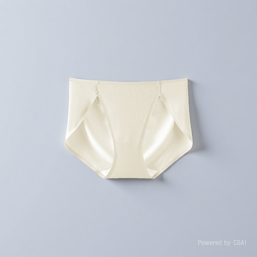 Beige high-waisted pure cotton seamless women's underwear and silk women's briefs details Picture