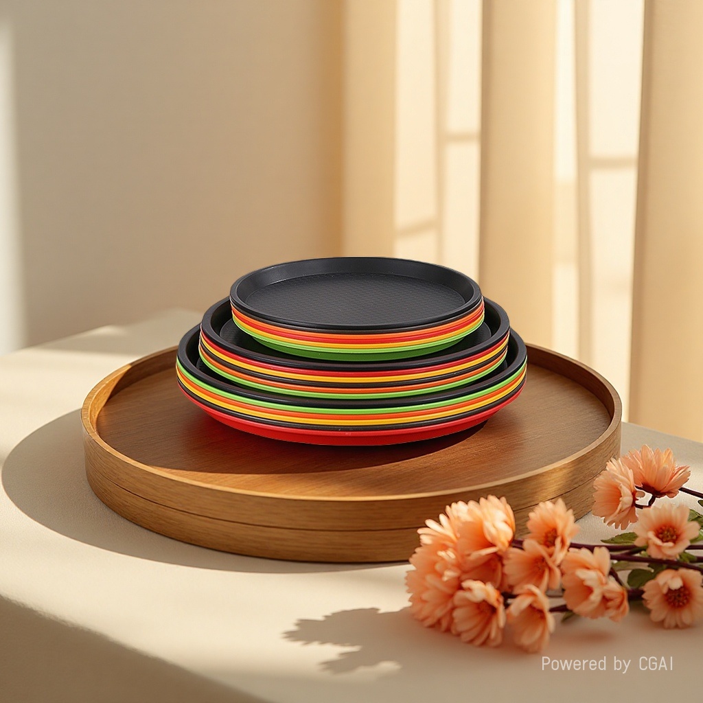 Colored plastic plates, melamine flat plates, 10-inch stainless steel dinner plates, serving plates details Picture