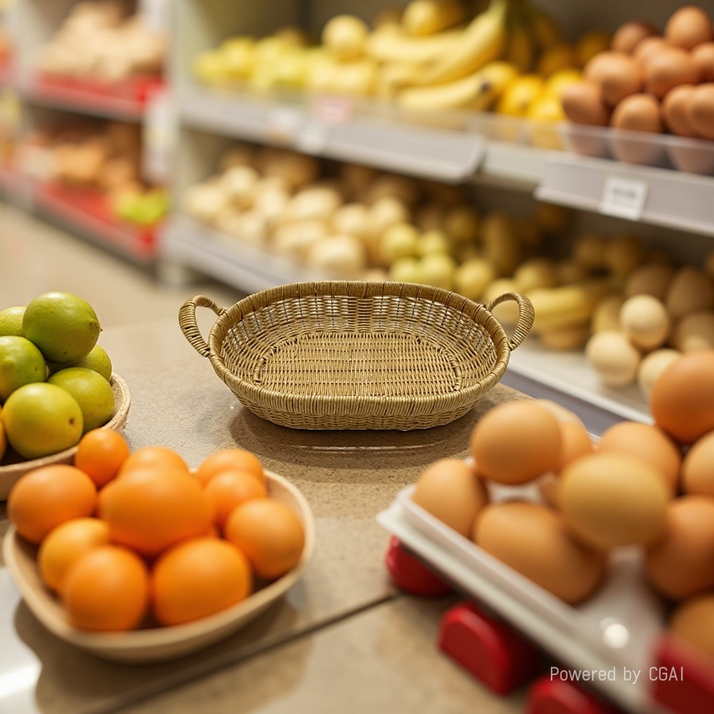 Tejido de imitación ratán tejido de denier cestas de almacenamiento cajas de almacenamiento cestas de organizador de almacenamiento doméstico artefactos de organización cestas de frutas cestas de panadería cestas de huevo super cestas de bocadillos con la mano cestas de regalo ovaladas Specification image