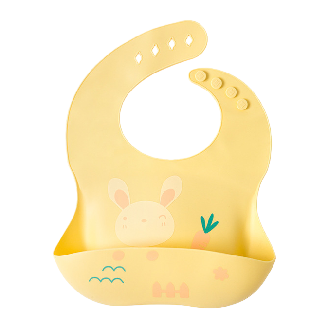 Yellow rabbit pattern baby bib, silicone rice bag, saliva towel, ins style 2026 baby and children's products Item Picture