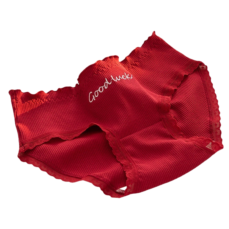 Red knitted women's triangle pants Good luck embroidered seamless pure cotton mulberry silk underpants Item Picture