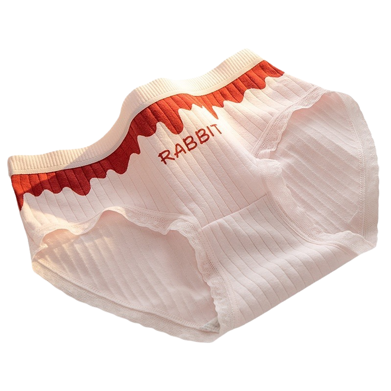 Pink striped lace underwear for women with red wavy RABBIT lettering Item Picture