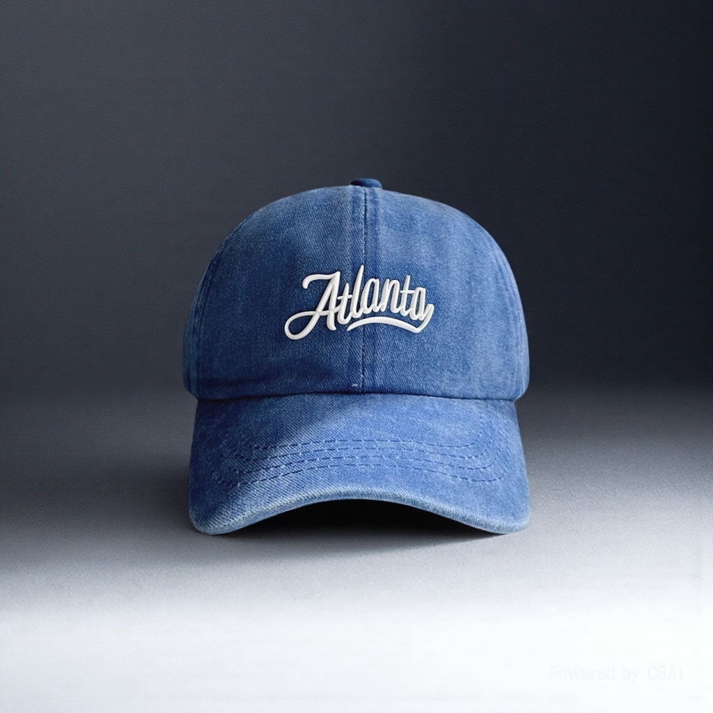 Blue Atlanta embroidered baseball cap, adult sun protection and shade straw hat