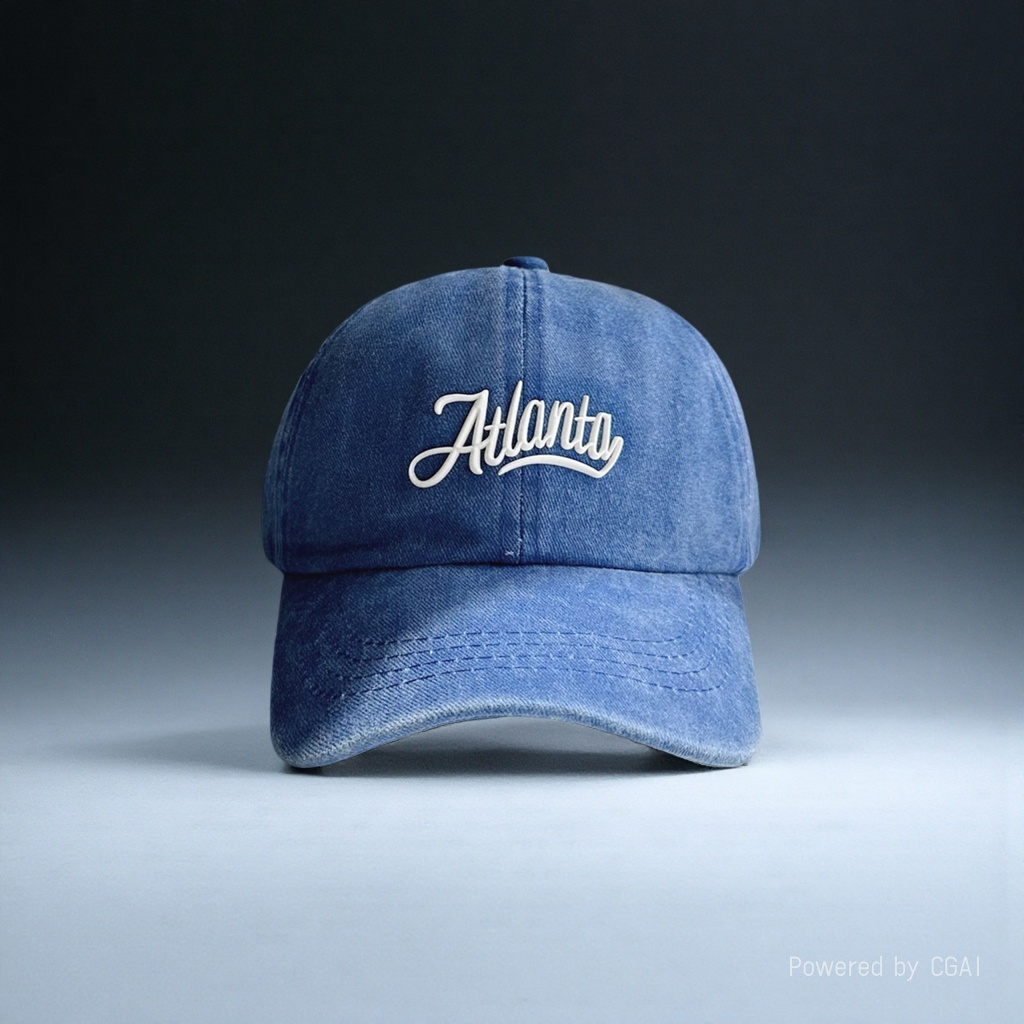 Blue Atlanta embroidered baseball cap, adult sun protection and shade straw hat details Picture