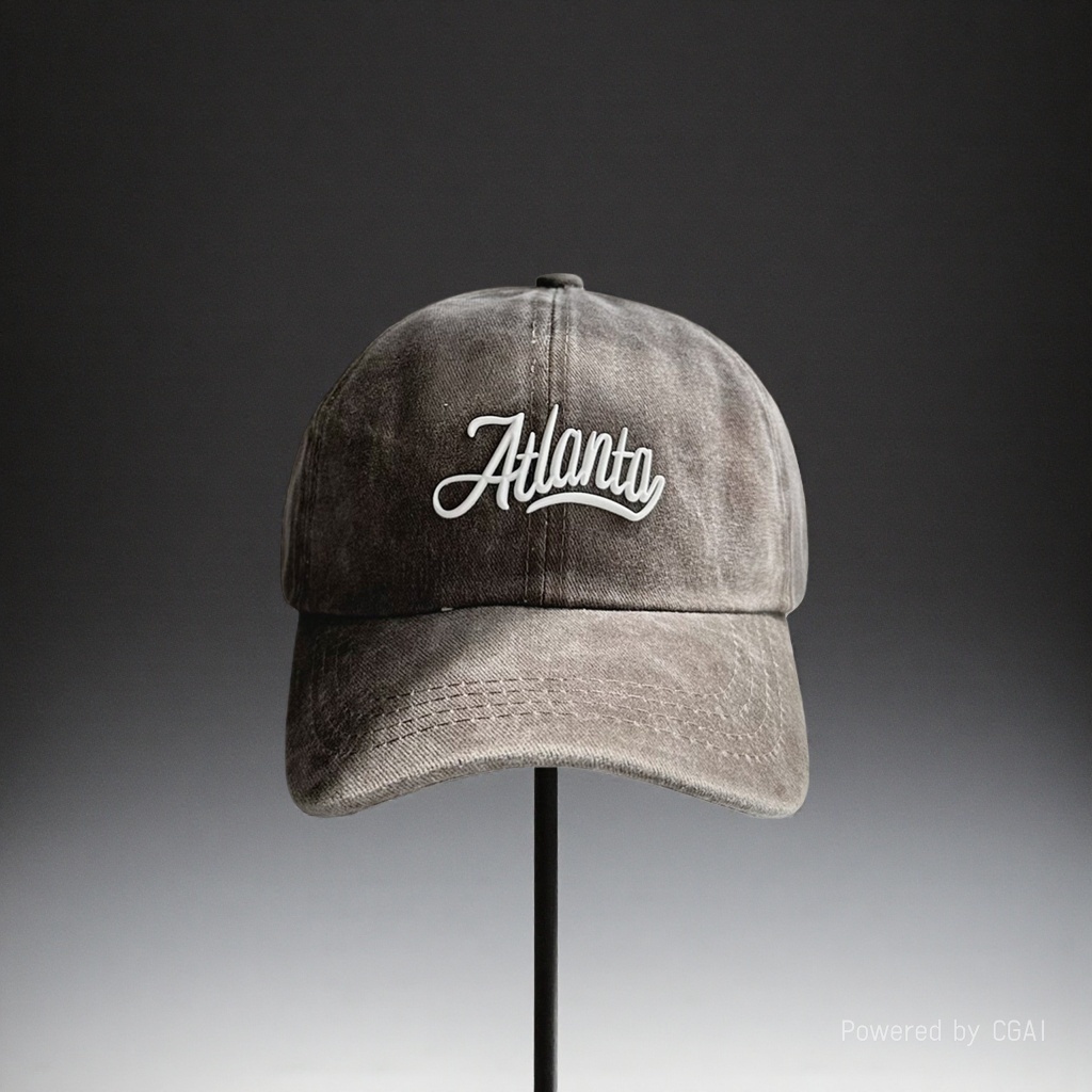 Grey Atlanta baseball cap, adult sun protection hat, straw hat, white embroidered words details Picture