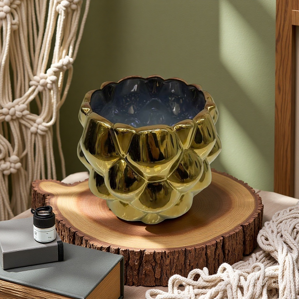 金堡陶瓷金色花瓣状陶瓷花盆摆件手工制品陶瓷工艺品陶瓷花陶瓷摆件