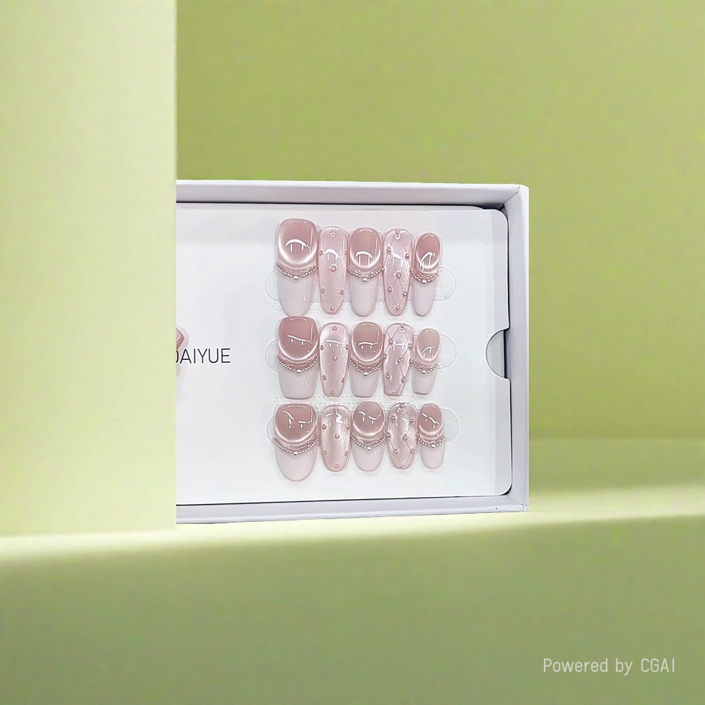 Pink nail patches, wearable nails, nail stickers, nail accessories, retail nail art details Picture