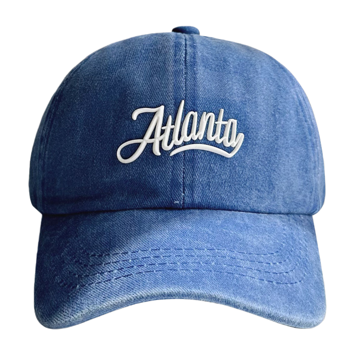 Blue Atlanta embroidered baseball cap, adult sun protection and shade straw hat Item Picture
