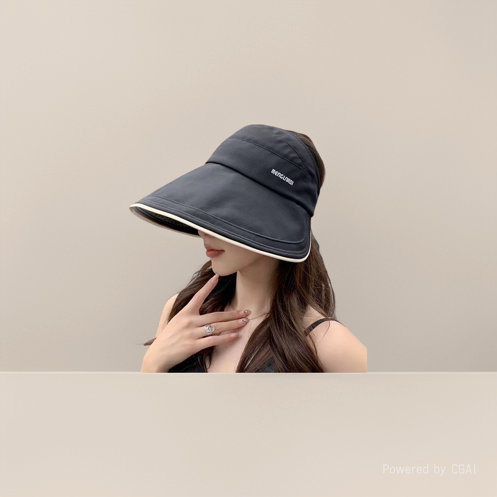 2025 New style ponytail open-top sun protection hat for women, summer black rubber UV protection and sun shield fisherman's hat Item Picture
