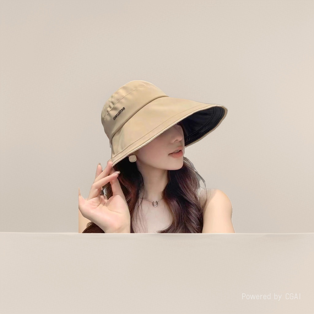 2025 New style ponytail open-top sun protection hat for women, summer black rubber UV protection and sun shield fisherman's hat Specification image