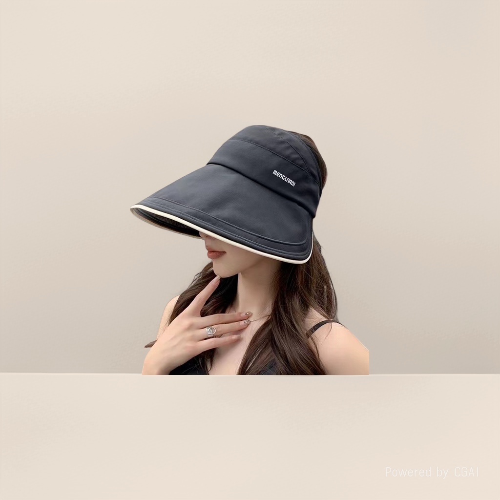 2025 New style ponytail open-top sun protection hat for women, summer black rubber UV protection and sun shield fisherman's hat details Picture