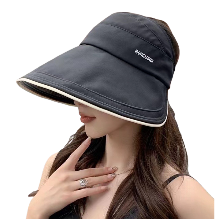 2025 New style ponytail open-top sun protection hat for women, summer black rubber UV protection and sun shield fisherman's hat