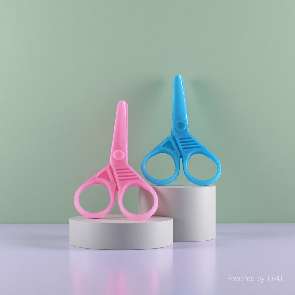 Pink and blue plastic scissors set, household children's safety scissors details Picture