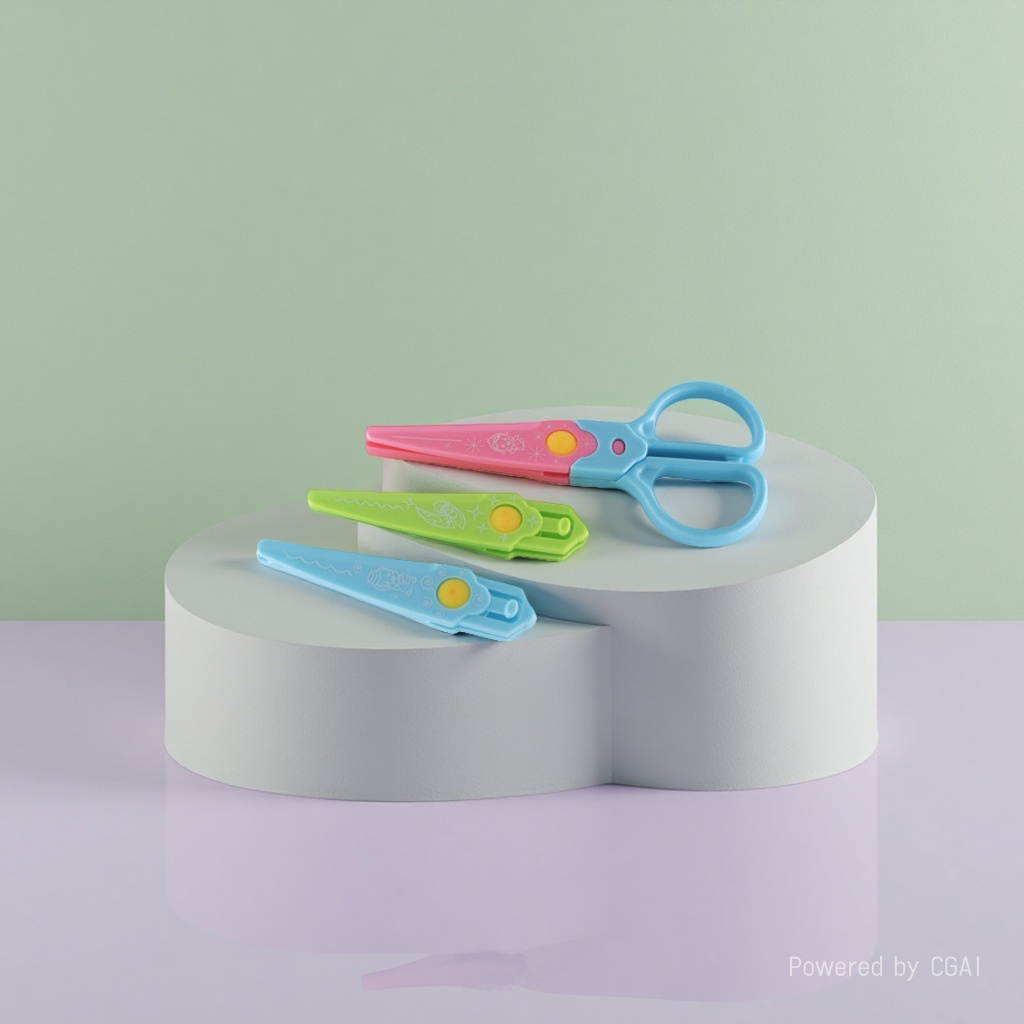 Exquisite handmade scissors for early education children, all-plastic patterned headchanging scissors for children details Picture