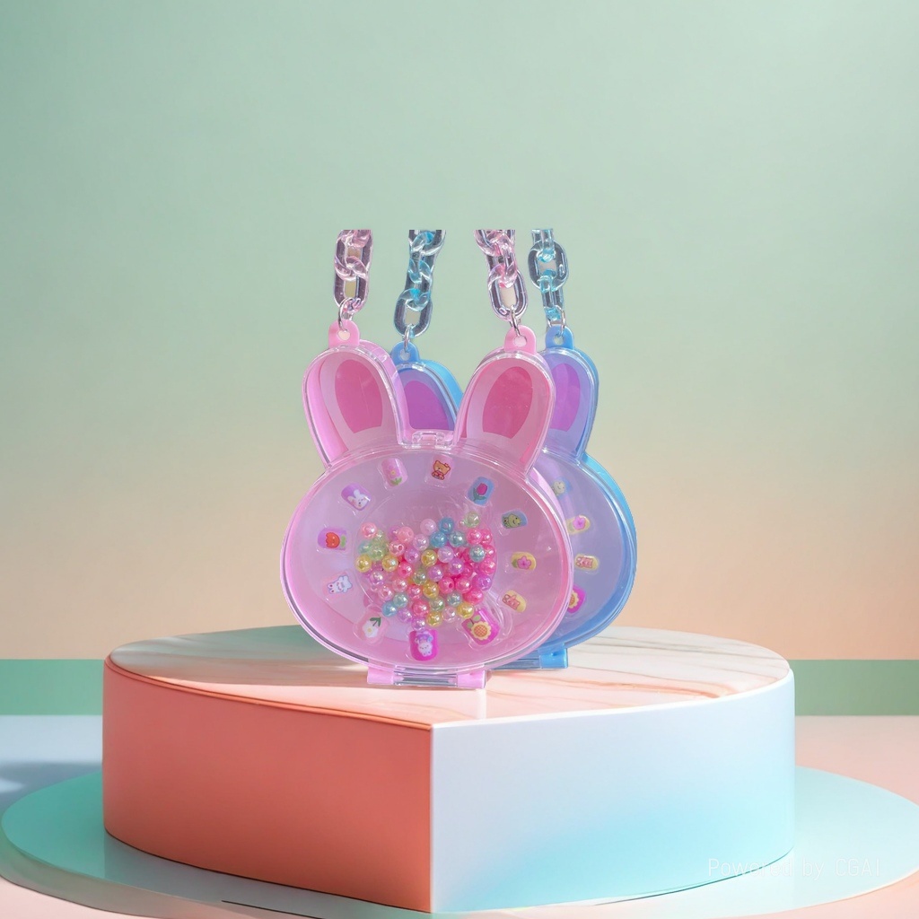 Pink rabbit-shaped children's jewelry set, decorative items, pet supplies, children's makeup Specification image