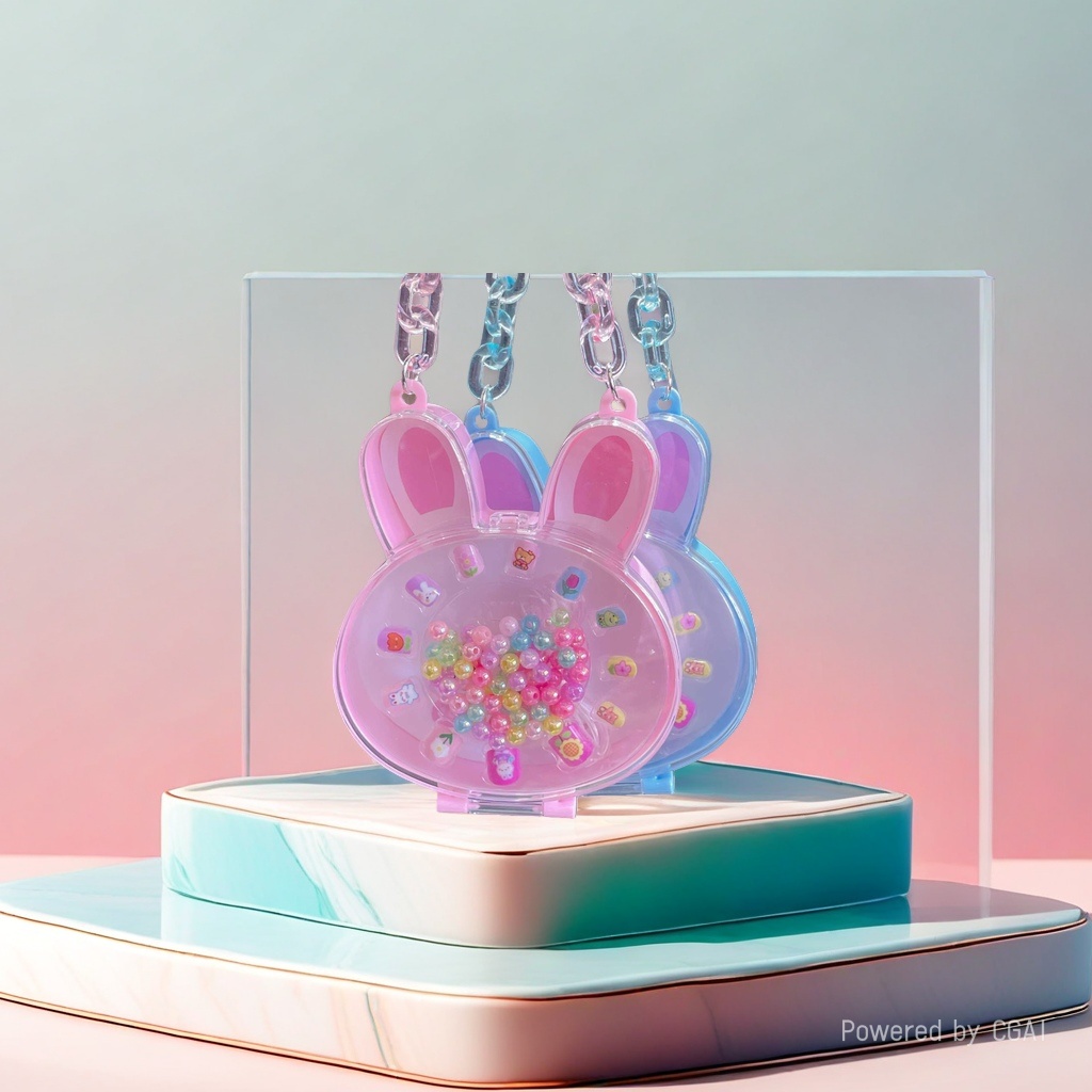 Pink rabbit-shaped children's jewelry set, decorative items, pet supplies, children's makeup details Picture