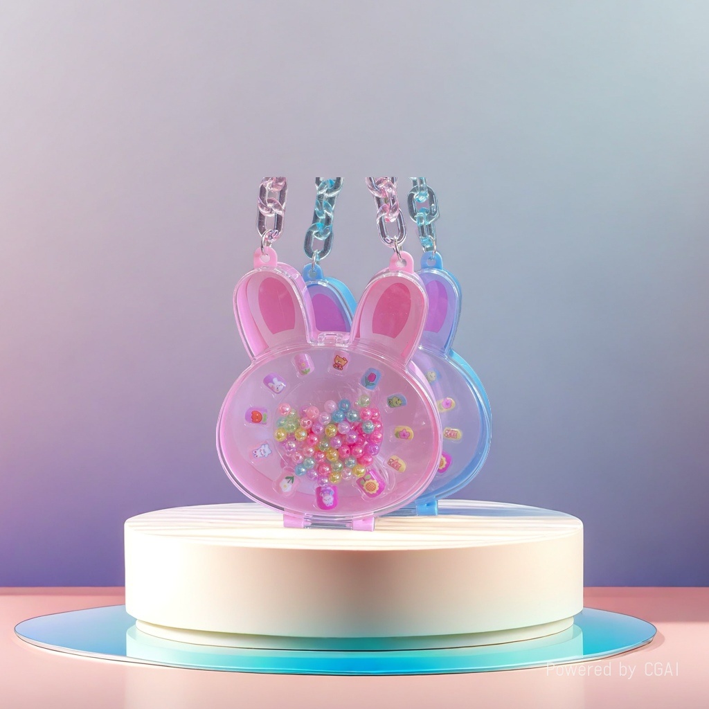 Pink rabbit-shaped children's jewelry set, decorative items, pet supplies, children's makeup