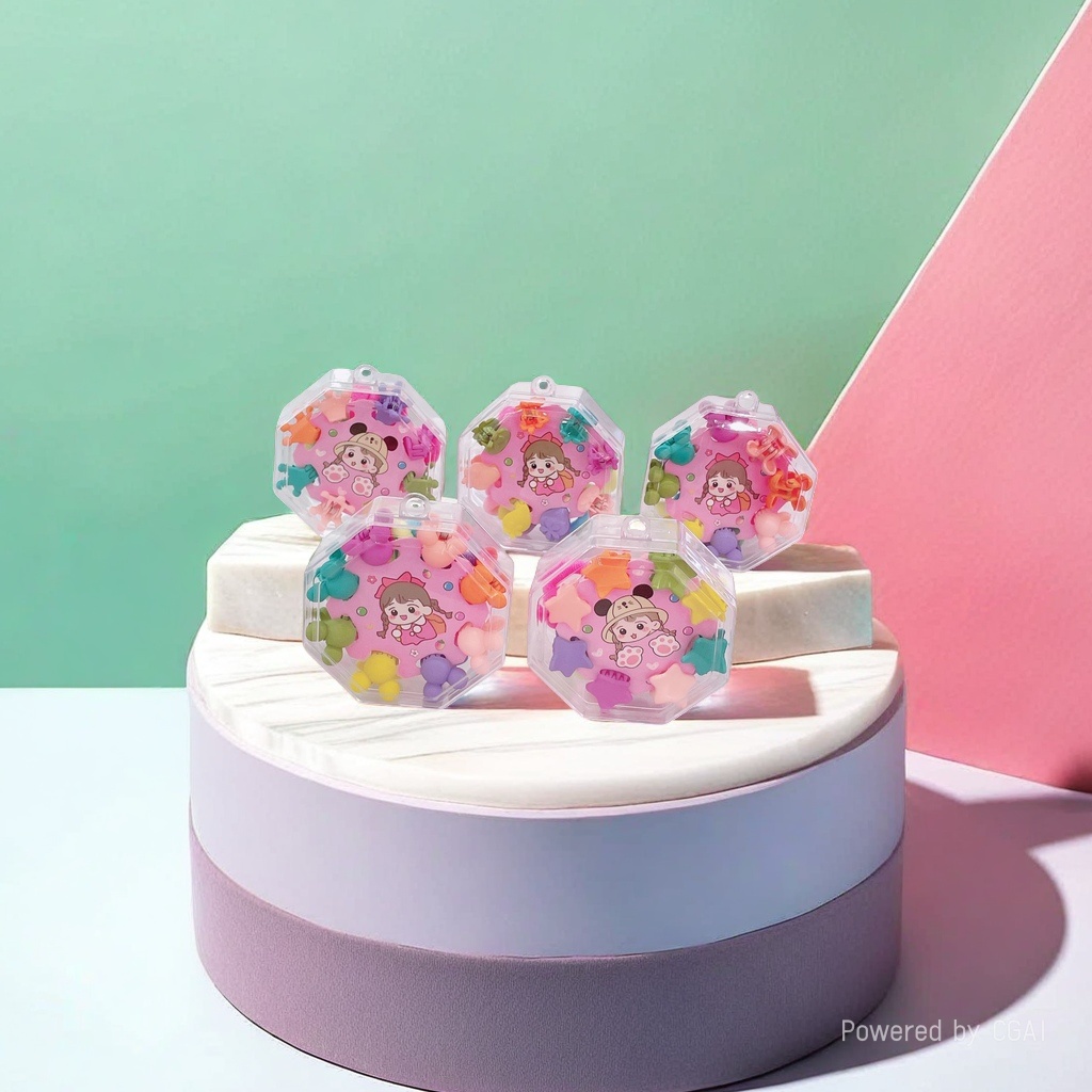 Cute cartoon hairpin set, children's fabric hairpins, headbands, accessories, transparent hexagonal box details Picture