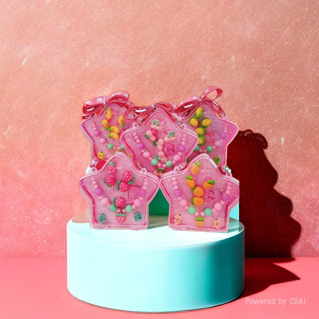 Pink star plastic box children's cute fabric hair clips headband accessories Children's hair accessory set