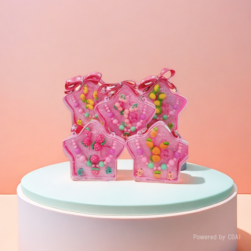 Pink star plastic box children's cute fabric hair clips headband accessories Children's hair accessory set Application Scenario