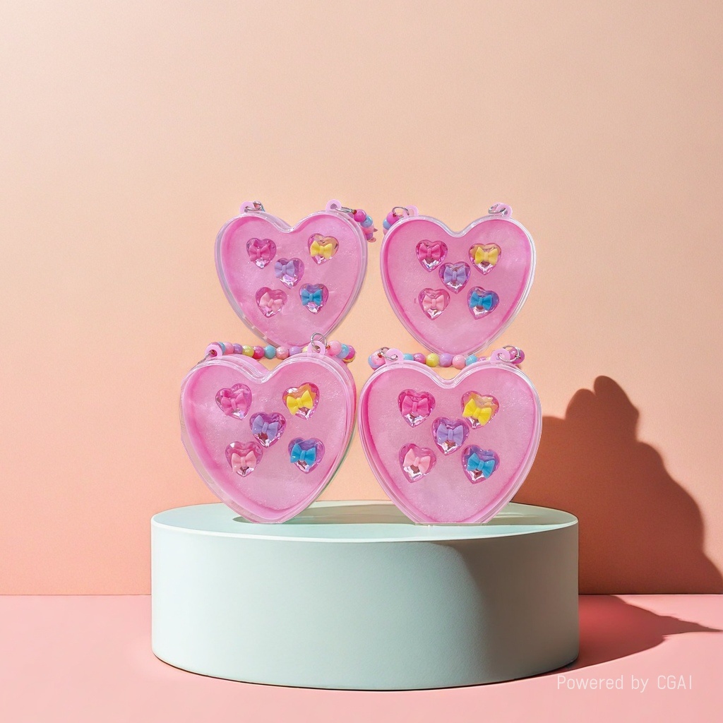 Pink heart-shaped pendant, children's cute fabric hair clip headband accessory, children's hair accessory set
