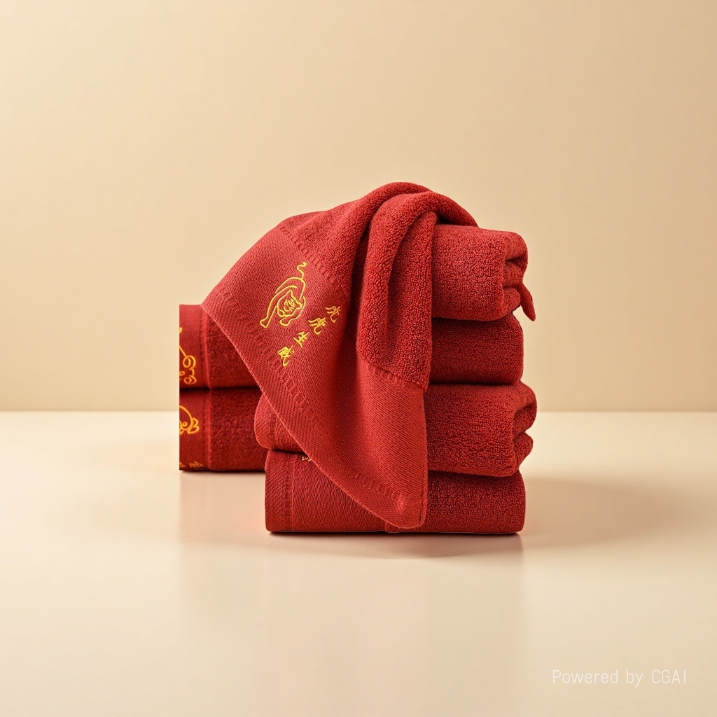 The towel is made of 100% cotton, featuring adult face wash embroidery and zodiac signs. It is pure cotton, soft, absorbent and red Application Scenario