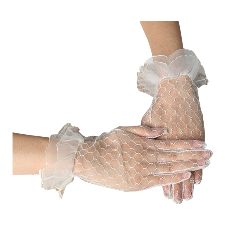 Bridal short tulle gloves, thin plain mesh wedding dress, snow tulle edge hidden and transparent short dress, white mesh tulle gloves factory goods Item Picture