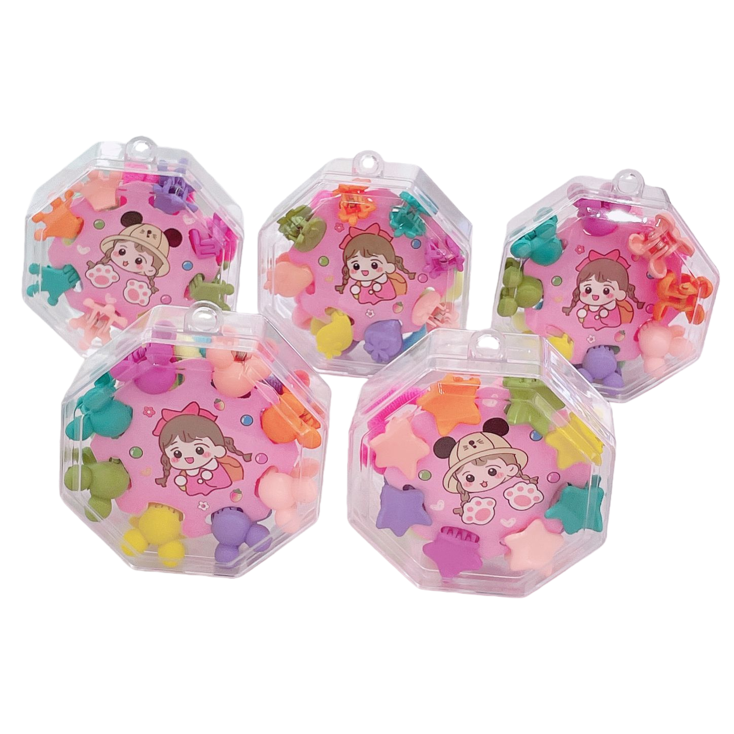 Cute cartoon hairpin set, children's fabric hairpins, headbands, accessories, transparent hexagonal box Item Picture