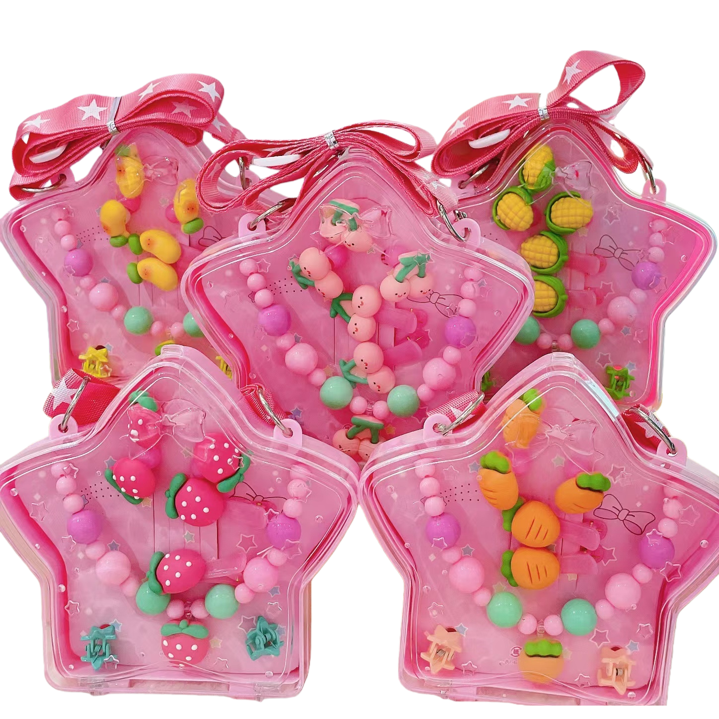 Pink star plastic box children's cute fabric hair clips headband accessories Children's hair accessory set Item Picture