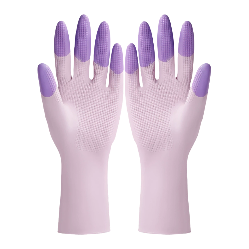 Five-color household dishwashing gloves, kitchen pvc durable, punctuation-resistant, oil-proof, kitchen household dazzling finger colorful gloves, latex gloves Item Picture