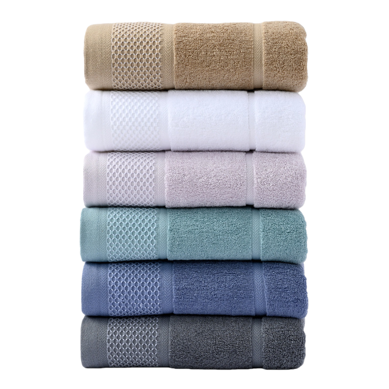 The all-cotton household bath towel set is a pure cotton towel that is soft and absorbent for washing the face
