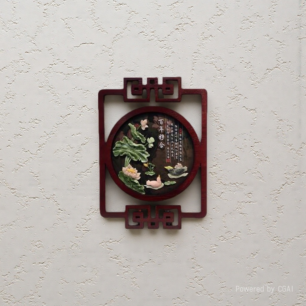 国画中式装饰画壁画新中式字画书房画纸雕画空白挂轴产品图