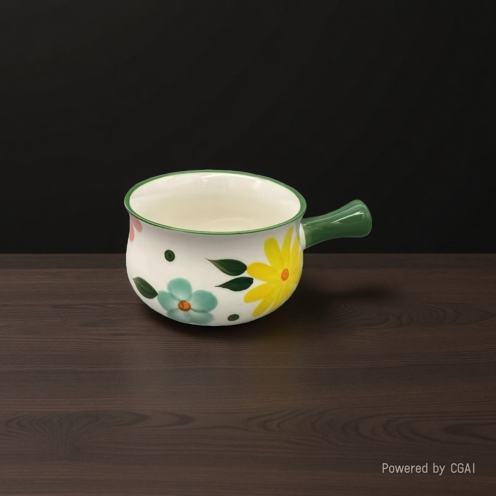 Japanese-style cute little milk bowl handle bowl, home underglaze color creative breakfast exquisite, internet-famous oatmeal yogurt salad bowl Specification image