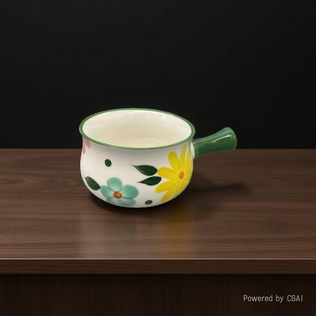 Japanese-style cute little milk bowl handle bowl, home underglaze color creative breakfast exquisite, internet-famous oatmeal yogurt salad bowl details Picture