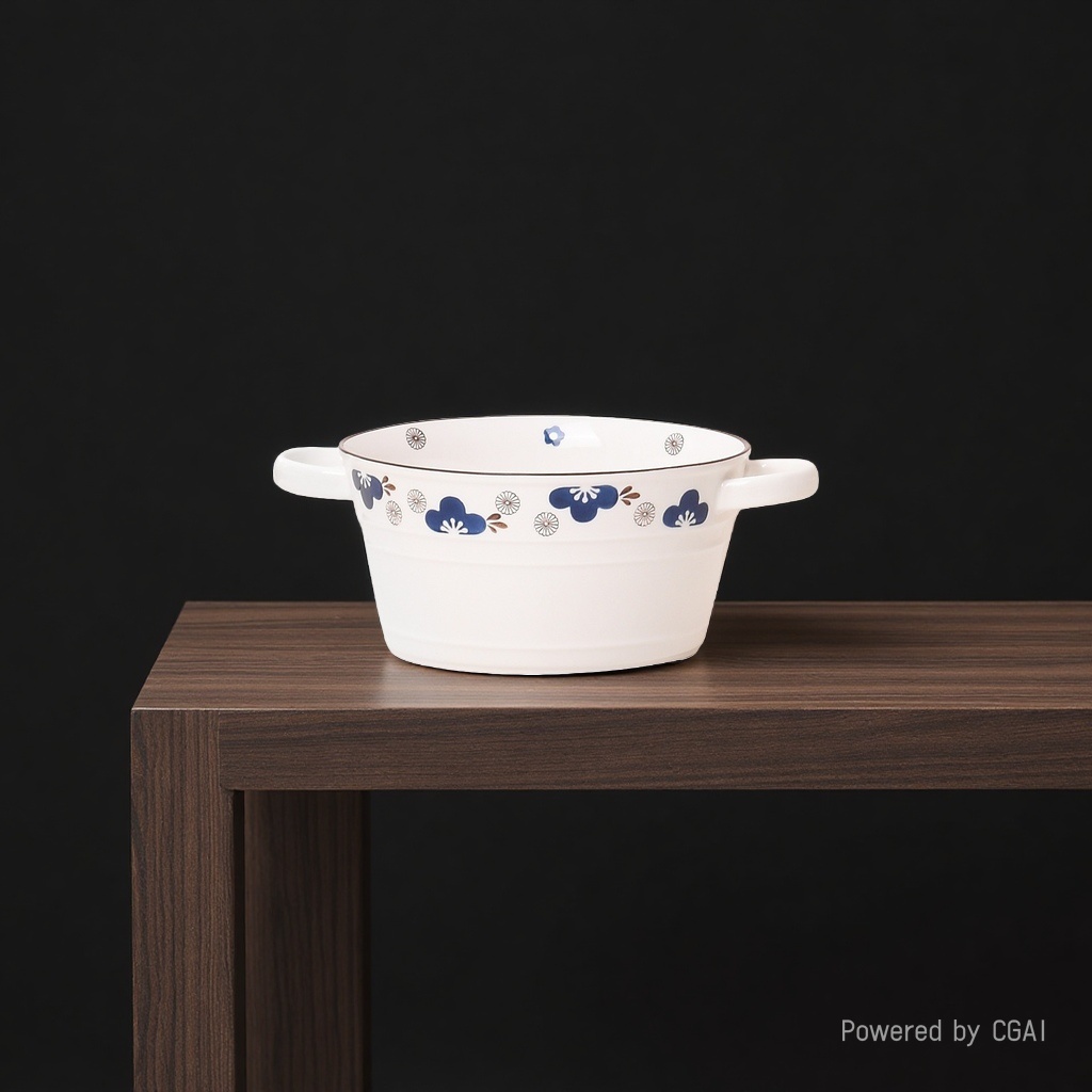 Double-ear soup bowl, large household 2024 new ceramic tableware, 10-inch large bowl, instant noodle and rice noodle bowl, soup bowl Specification image