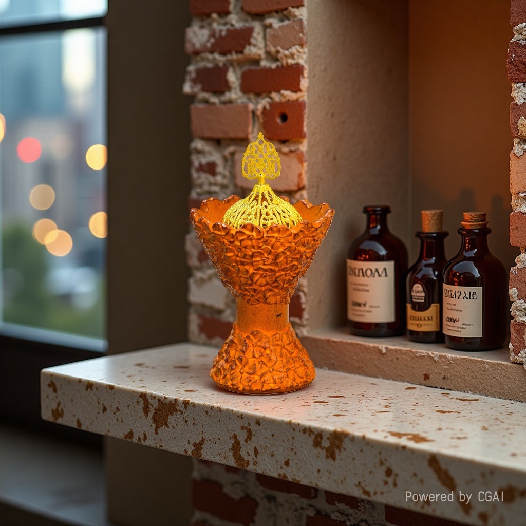 Orange flower-shaped base, golden hollowed-out top cover, decorative ornament, aroma diffuser, ceramic ornament, incense burner, incense diffuser, incense burner, aroma diffuser, home decoration, aroma products details Picture