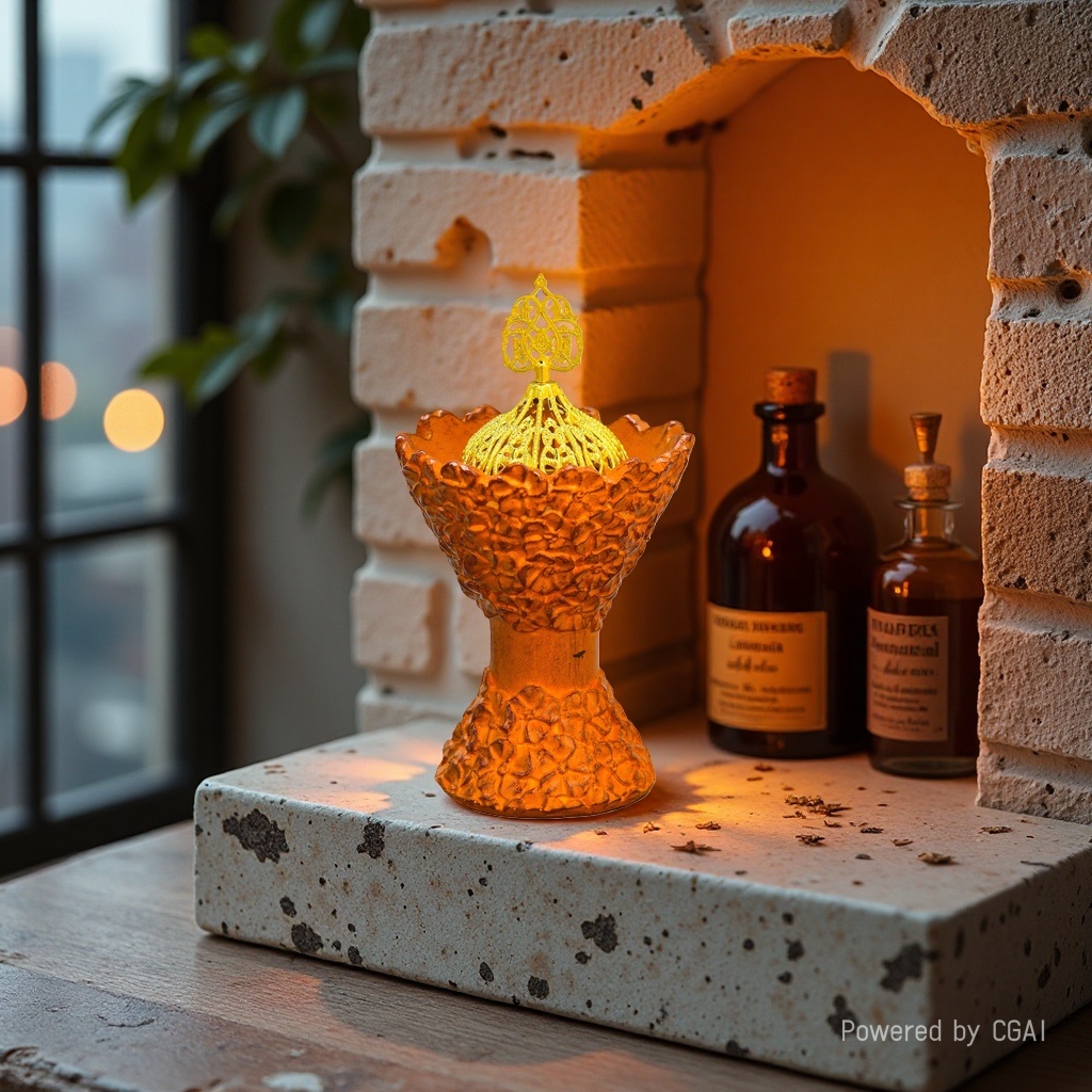 Orange flower-shaped base, golden hollowed-out top cover, decorative ornament, aroma diffuser, ceramic ornament, incense burner, incense diffuser, incense burner, aroma diffuser, home decoration, aroma products Specification image