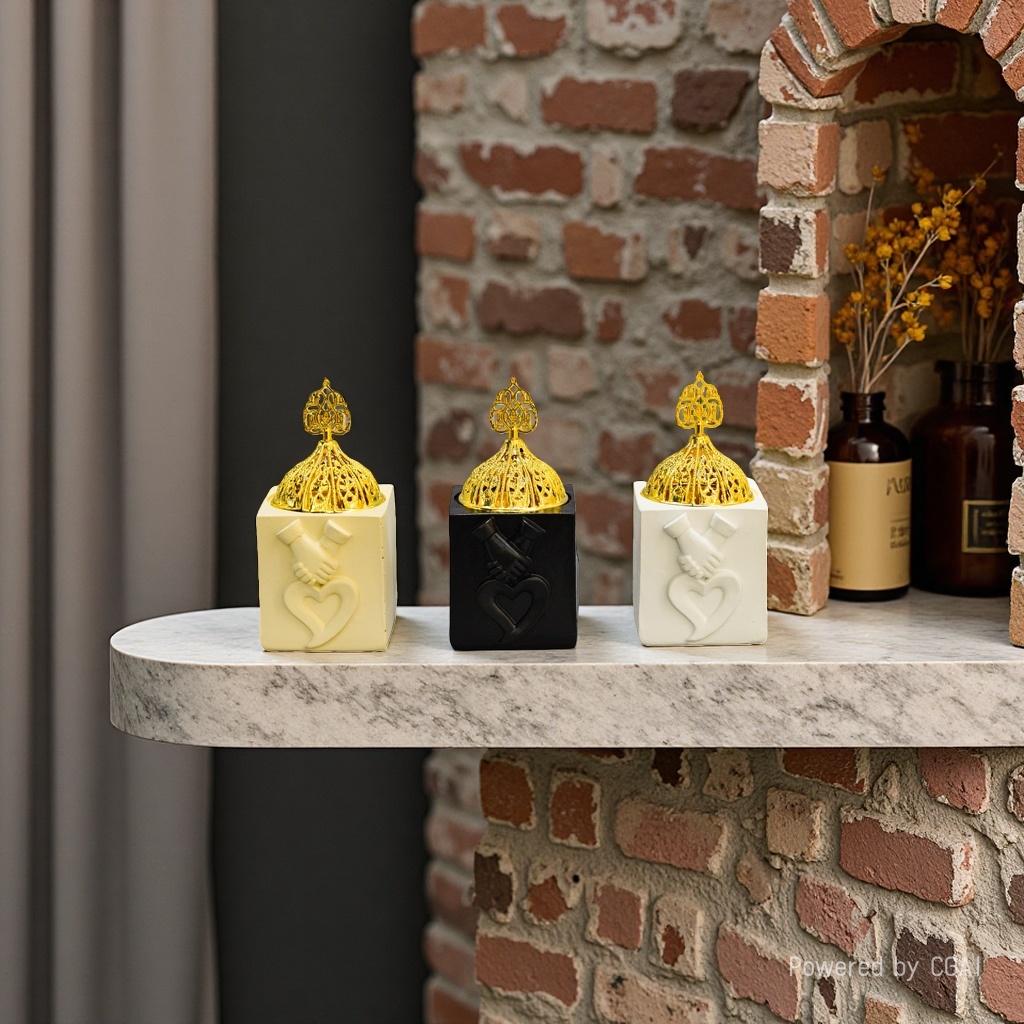 Tres piezas base cuadrada oro tapa calada quemador de aromaterapia beige negro blanco coche oriente medio quemador de incienso de cerámica Specification image